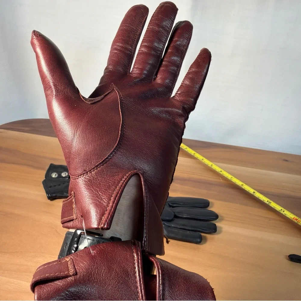 Women’s Lot (2) Gloves 100% Genuine Leather Lined Black‎ Unlink Red Sz 7 Driving